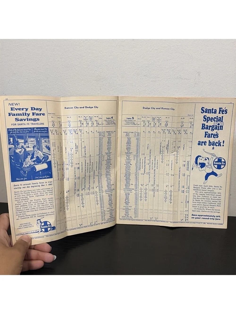 Vintage Fall 1965 Santa Fe Passenger Train Time Table